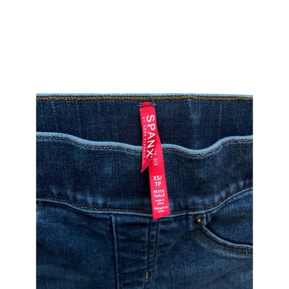 SPANX, Blue Distressed Denim Pull On Fray Hem Legging Jeans, Size XS - Picture 2 of 7